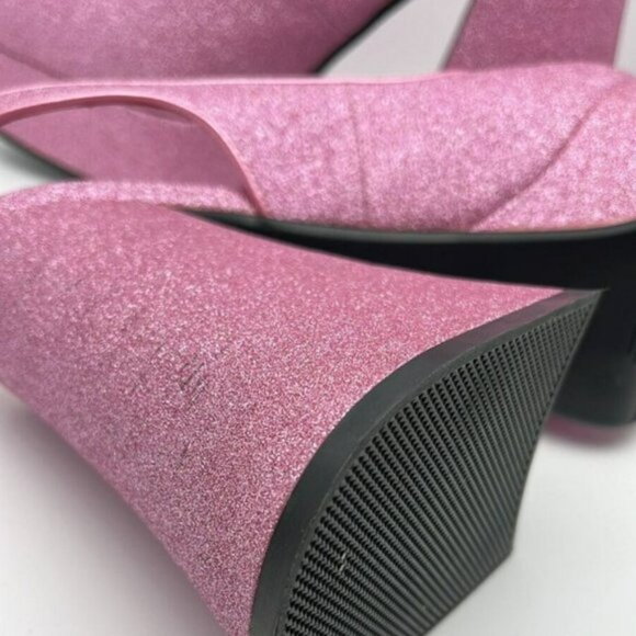 Sugar Thrillz Paradise Heart Pink Glitter Platform Heels with Heart clasp Size 7 - Picture 9 of 11